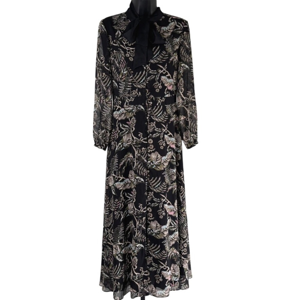 NWT Banana Republic Floral Maxi Dress‎ Sz 4P Black Sheer Whimsigoth Cottagegoth